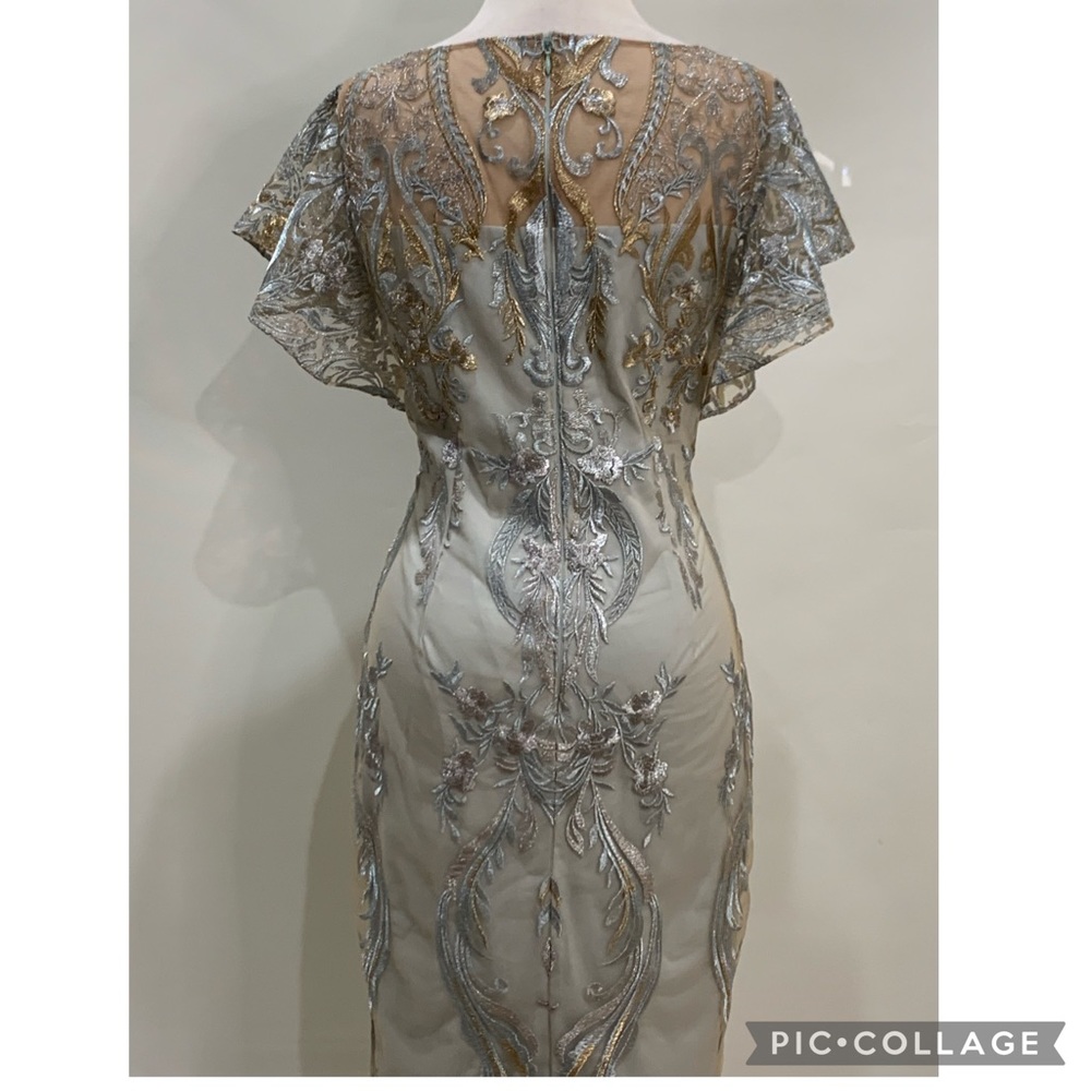 Mon Cheri silver gold flutter sleeve midi dress - Picture 5 of 6